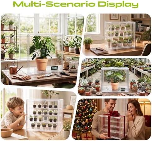 clear mini greenhouse indoor, tabletop portable greenhouse with, front angle view