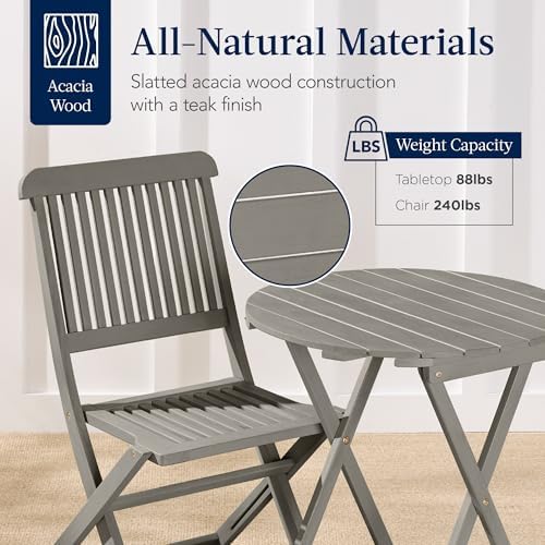 best choice products 3-piece acacia wood bistro set, side view