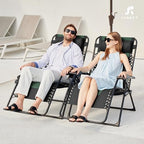 JEAREY Oversized Padded Zero Gravity Chairs, Folding Lounge Chair Outdoor Patio Recliner, Anti Gravity Chair for Backyard with Headrest, Cup Holder, Side Tray, Polyester Mesh - Black/Dark Green