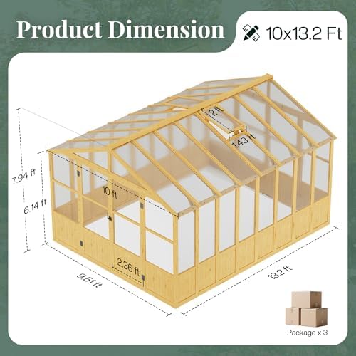 jocisland 10 x 13.2-ft wooden greenhouse shown in use