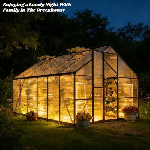 8x12 ft outdoor greenhouse with roof vent, charcoal, front angle view