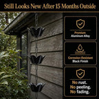10ft rain chain for gutters, black aluminum daffodil, side view