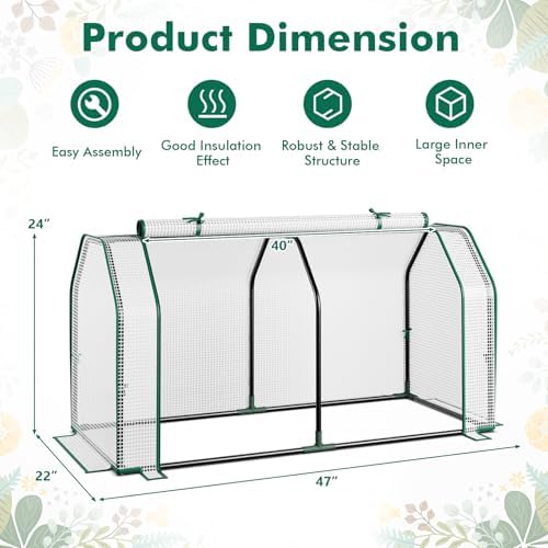 happygrill portable mini greenhouse with roll-up zipper door showing dimensions