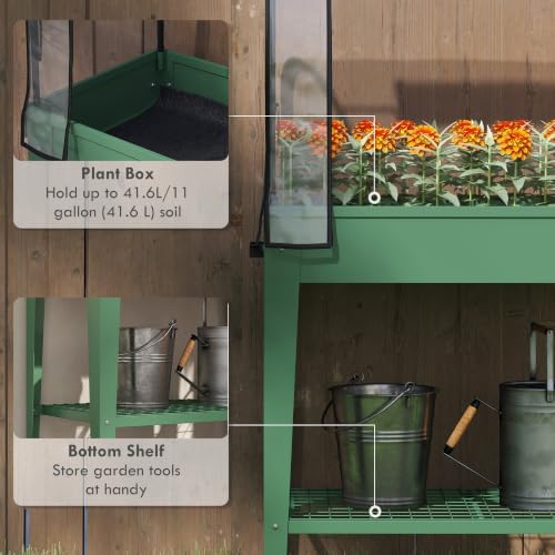outsunny raised garden bed with greenhouse cover, lockable, side view