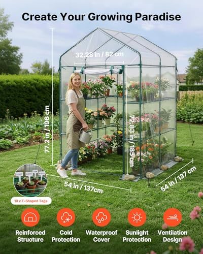 vevor walk-in greenhouse, 54" x 54" x 77.2" shown in use