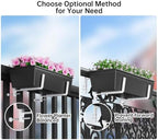 y&m 2 pack window box brackets, adjustable railing showing dimensions