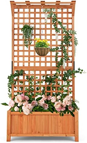 s afstar raised garden bed with trellis, wood, view 9