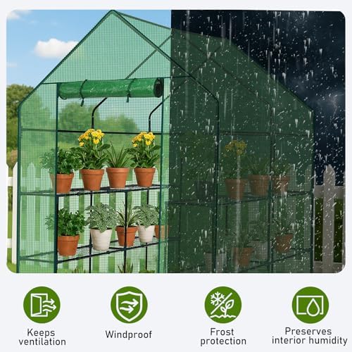 outvita walk-in greenhouse, 3 tiers 8 shelves, durable, close-up detail