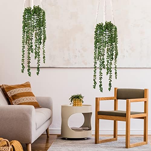 cewor 8pcs artificial succulents hanging greenery plants fake, side view