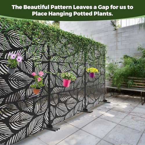 kingsyard 72x47 inch metal privacy screen outdoor freestanding showing dimensions