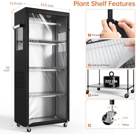 bstrip indoor greenhouse with grow light, oxford fabric, side view