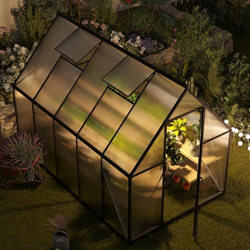 6x10 ft greenhouse for outdoors, polycarbonate greenhouse with shown in use