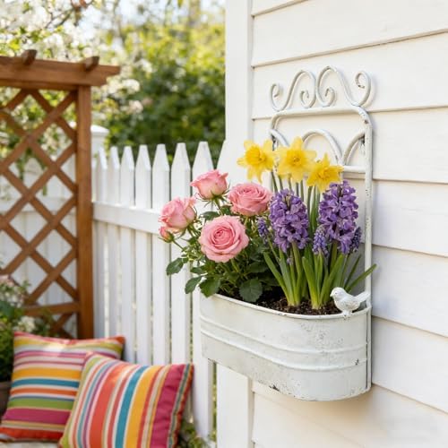vintage rustic wall planter distressed decor iron hanging shown in use
