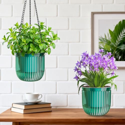 halatool 2 pack 8.3 inch self-watering hanging planters, front angle view