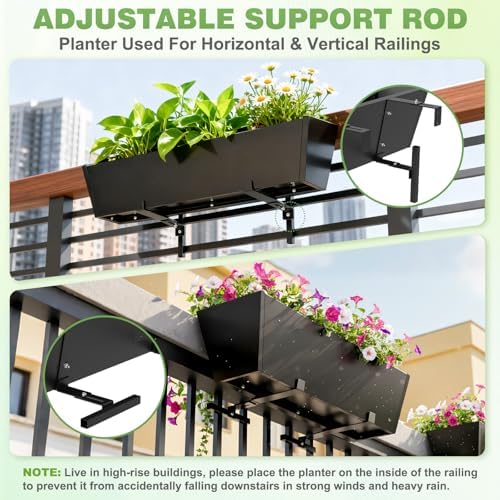 railing planter for outdoor plants 36'' metal hanging, side view