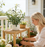 17" artificial olive plant white ceramic planter indoor, view 9