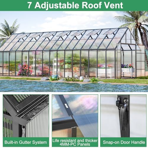 cdcasa 32x10x10 ft polycarbonate greenhouse for outdoors w/7 on a desk or shelf