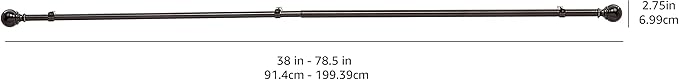 Amazon Basics Adjustable Curtain Rod for Windows with Round Finials, 1-Inch Rod, 36" to 72", Black, 1-Pack