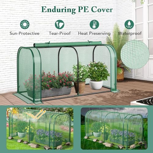 raised garden bed with greenhouse, waterproof sun-protective green shown in use