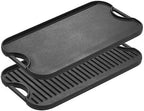 Lodge LPGI3 Cast Iron Reversible Grill/Griddle, 20-inch x 10.44-inch, Black & LGP3 Rectangular Cast Iron Grill Press, Pre-Seasoned, 6.75-inch x 4.5-inch