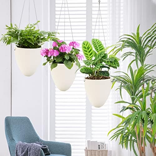 sungmor 3 pack plastic self watering hanging planters, close-up detail