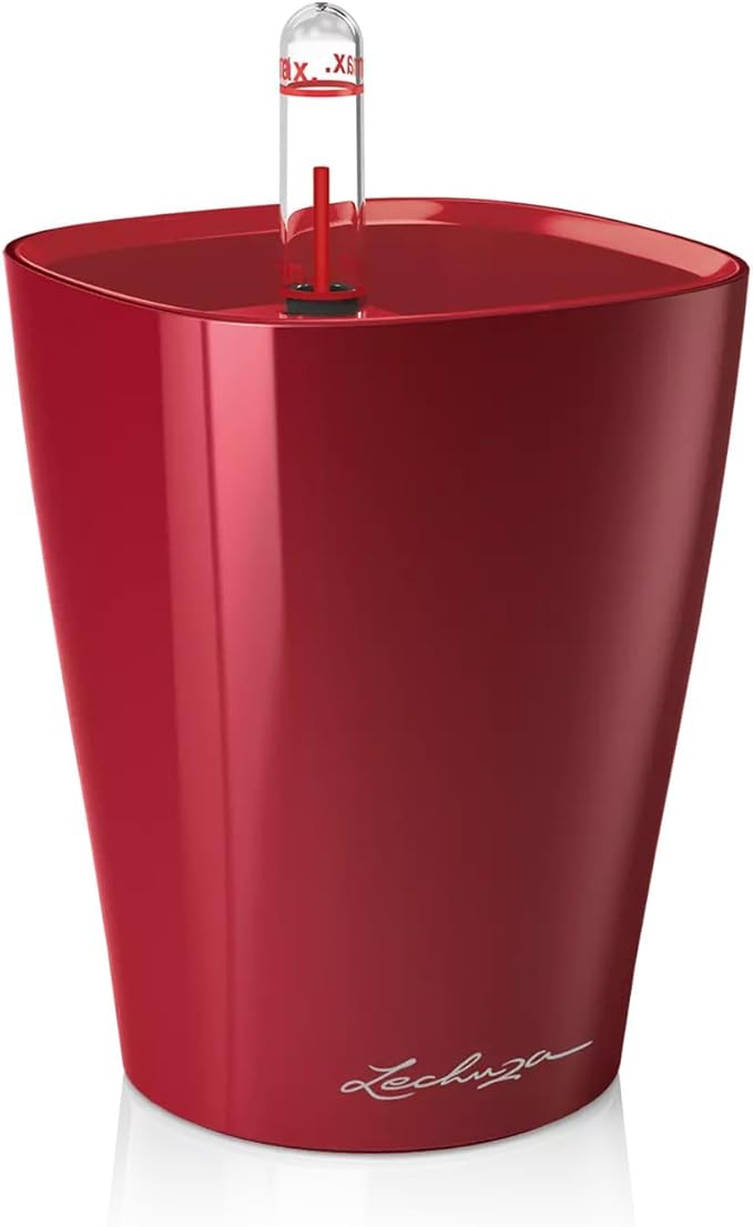 Lechuza MINI-DELTINI Scarlet Red High Gloss, Self-Watering Small Indoor Planter, H5.1 L3.9 W3.9 in