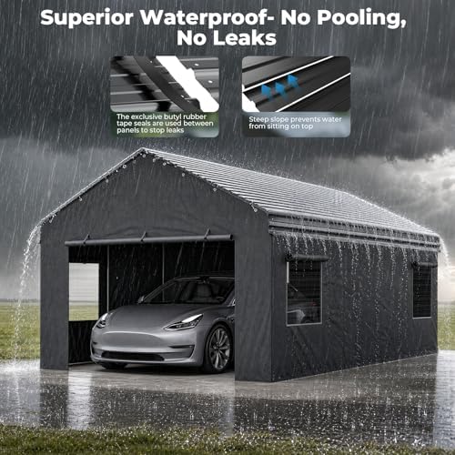 homshade 12x20ft metal carport with removable sidewalls &, side view