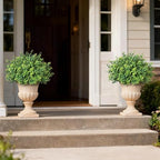 2 sets of artificial boxwood topiary trees for, front angle view