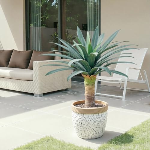 gray leaves artificial agave plant with 36 leaves shown in use