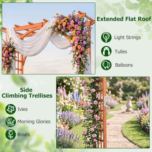 giantex 85'' wooden garden arbor trellis, wedding arch, close-up detail
