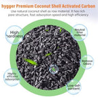 hygger aquarium activated carbon, premium natural coconut shell shown in use