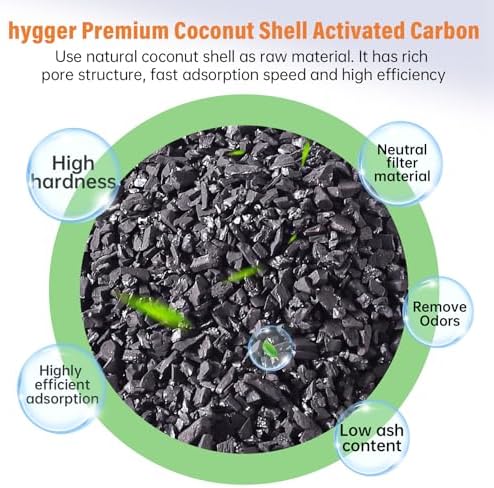 hygger aquarium activated carbon, premium natural coconut shell shown in use
