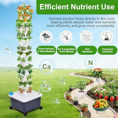 hydroponic tower, 14-layer hydroponics growing system kit with, side view