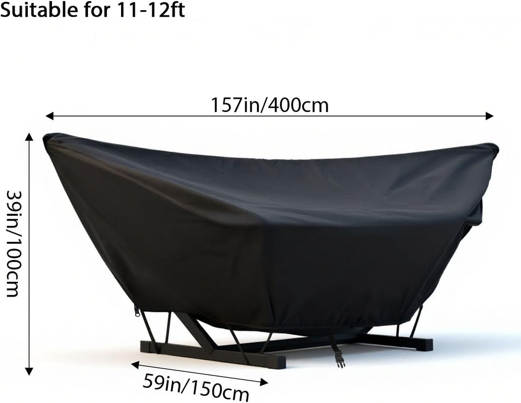 Outdoor Hammock Cover with Zip and Elastic Ropes, Made of 420D high-Strength Fabric, Features Adjustable Buckles, for Outdoor Universal Hammocks, Waterproof, Windproof (11-12FT,Black)