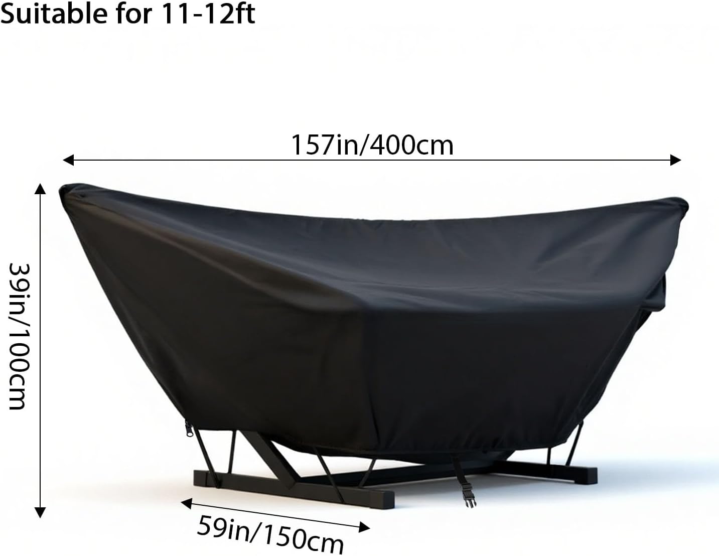 Outdoor Hammock Cover with Zip and Elastic Ropes, Made of 420D high-Strength Fabric, Features Adjustable Buckles, for Outdoor Universal Hammocks, Waterproof, Windproof (11-12FT,Black)