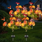 4 Pack Solar Garden Lights Outdoor, 8 Lighting Modes Warm White LED Powered Swaying Butterfly, Waterproof Hydrangea Flowers Landscape Light for Outside Yard, Patio, Pathway Decorative, Décor, Gifts