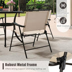 GIANTEX Set of 4 Patio Folding Chairs, Outdoor Dining Chairs for Camping, Beach, Backyard, Deck, Portable Dining Chair w/Armrest and Metal Frame, Beige