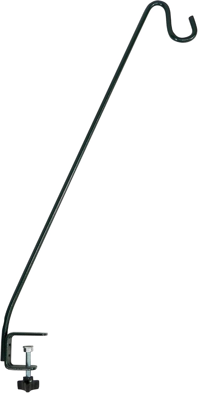 More Birds Deck Hook, 13in Steel Bird Feeder Hanger for Outdoors | Clamp-On Hanging Hook for Feeder or Planter, 11lb Weight Limit, Fits Up to 2in Thick Deck Railings, Weather-Resistant Finish