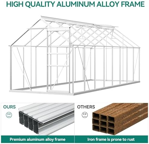 yitahome 16x6ft polycarbonate greenhouse for outdoors, large heavy, side view