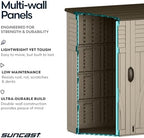 suncast outdoor storage shed, water resistant resin vertical, package contents