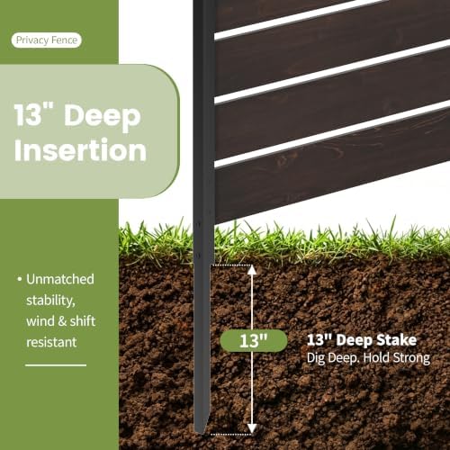 wood privacy screen, no dig outdoor fence,dark brown, side view