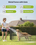 garden fence animal barrier with gate 40in(h) x23ft(l) shown in use