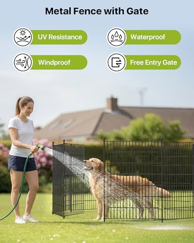 garden fence animal barrier with gate 40in(h) x23ft(l) shown in use