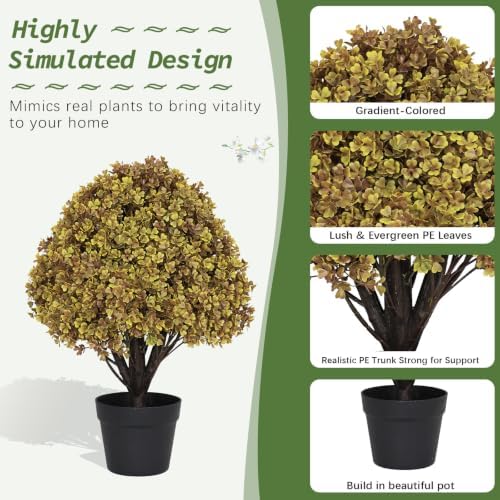 24" artificial boxwood fall topiary trees, faux plants on a desk or shelf