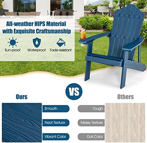 Giantex Outdoor Adirondack Chair - Oversized Patio Chairs w/Hidden Cup Holder, Realistic Wood Grain, 380 LBS Weight Capacity, Weather Resistant Firepit Chairs for Backyard, Garden (2, Navy)