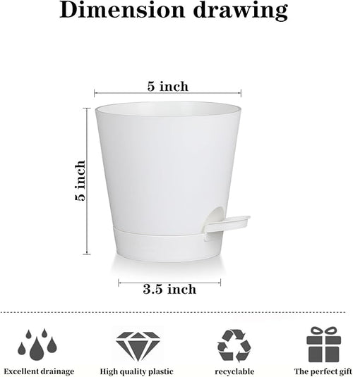 5 Pack 5 inch Self-Watering Pots, African Violets Planter with Drainage Holes and Reservoir, White Plastic Planter for Indoor Outdoor Plants Flowers and Houseplants White, 5 inch 5 pcs
