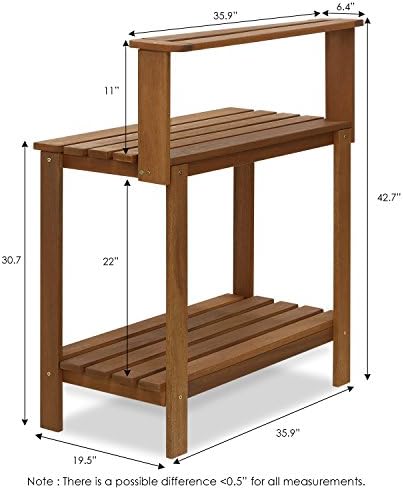 furinno tioman outdoor potting bench with storage shelf, close-up detail