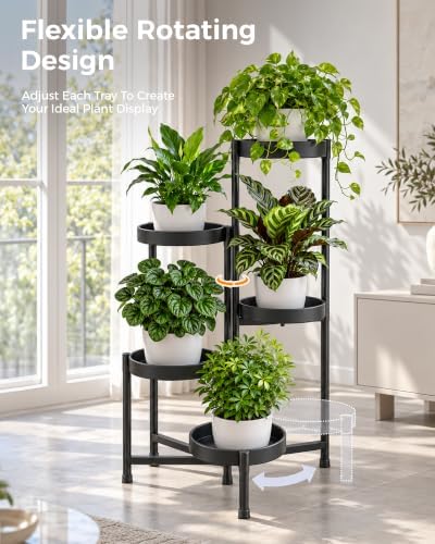 bamworld plant stand indoor outdoor 5 tier corner, side view