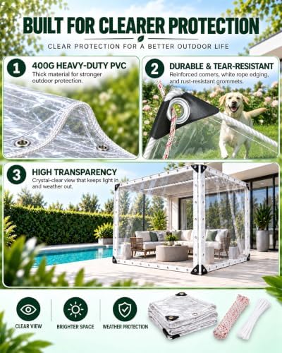 foundgo heavy duty clear vinyl tarp 8x10 ft, front angle view