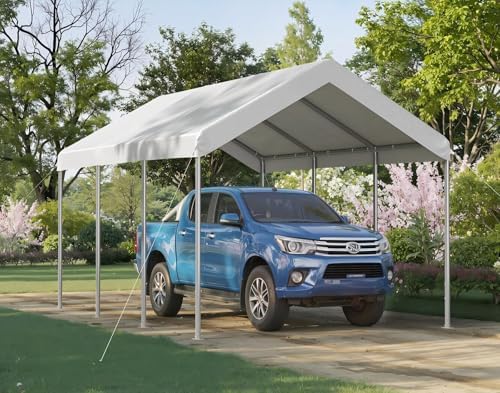 aoxun 10x20 ft heavy duty carport, adjustable height, side view